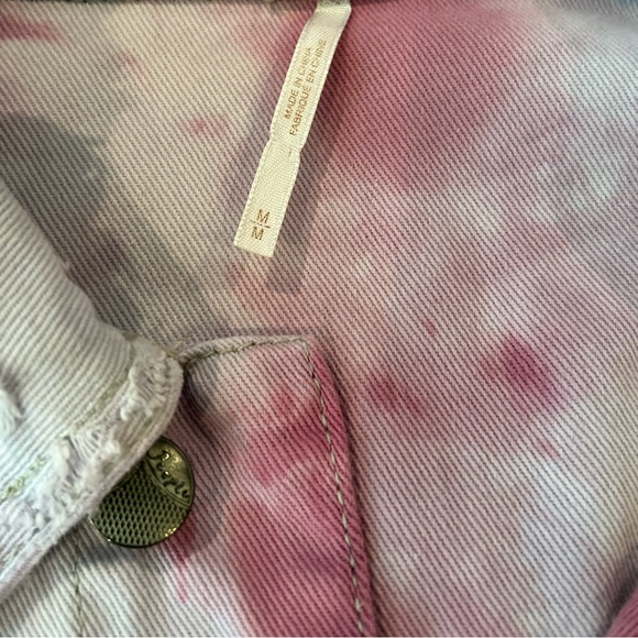 FREE PEOPLE tie-dye jean jacket! Distressed with gray sleeves. Medium - Picture 3 of 5